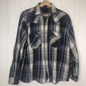 Dakota Heavy Flannel Plaid Shirt Snap Blue XL